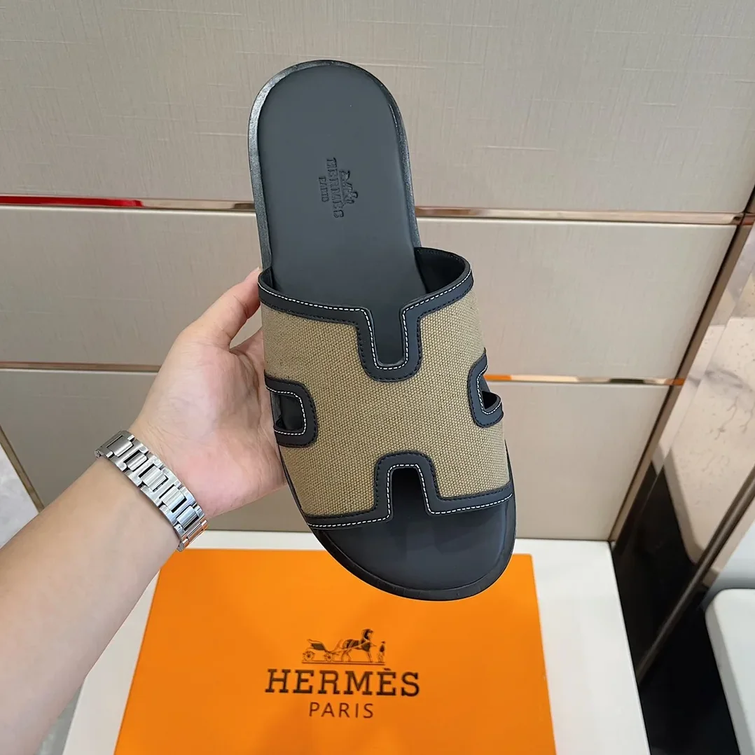 Hermes Izmir Sandals Black in Beige