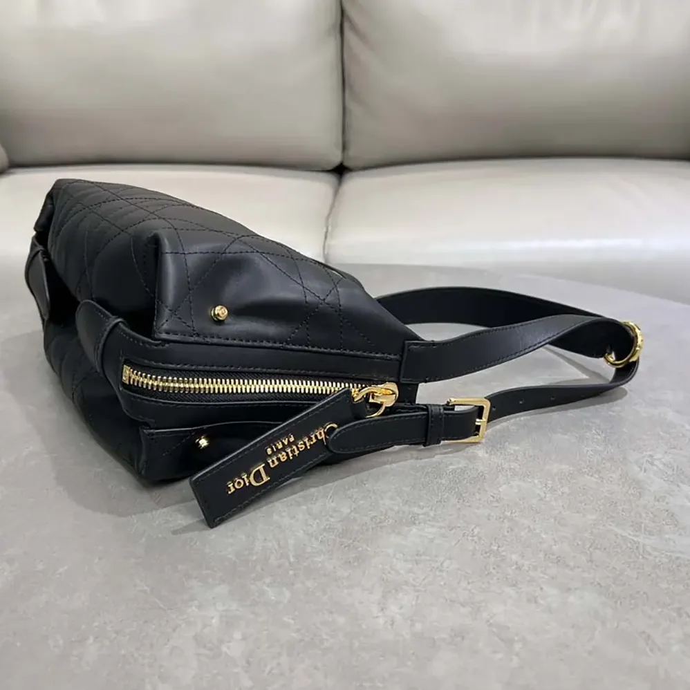 Dior Small D-Journey Bag in Crinkled Calfskin Black Flat Macrocannage for Women