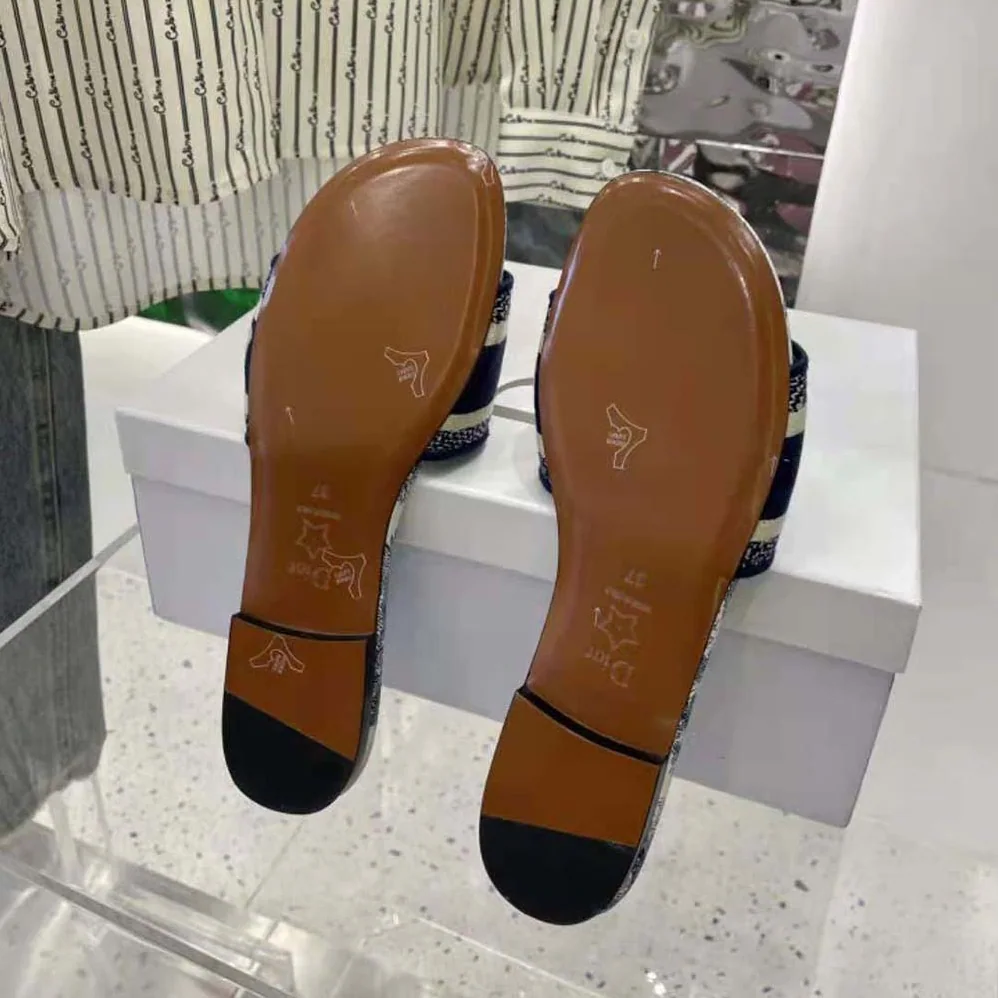 Dior Dway Slide Blue Cotton Embroidery for Women