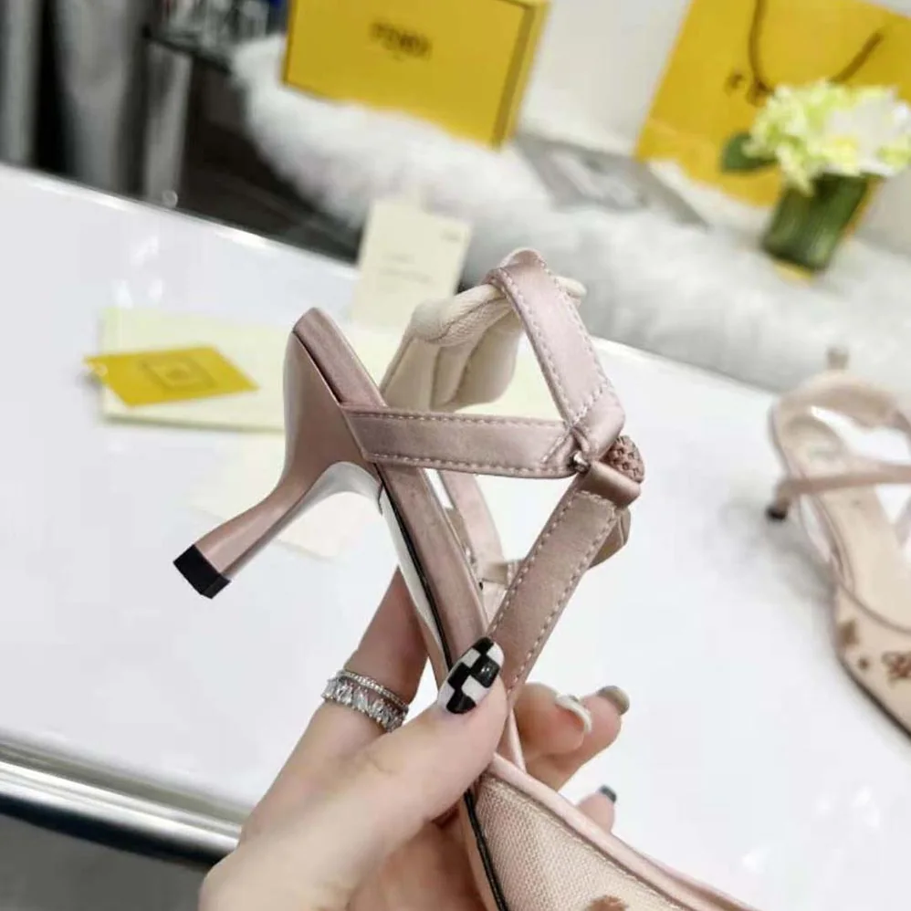 Fendi Colibri Lite Beige mesh and FF Karligraphy Medium for Women in Heel Slingbacks