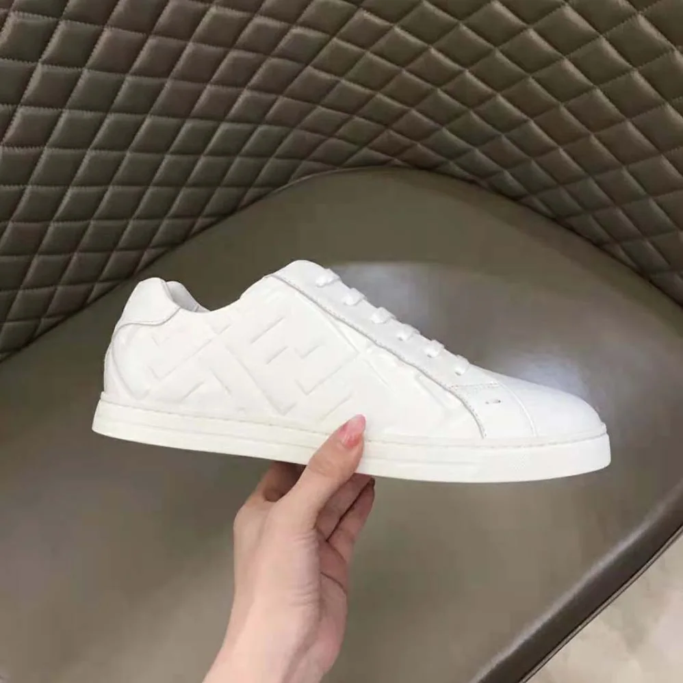 Fendi White Nappa Leather Low-Tops with 3D Macro FF Motif for Men Fendi White Nappa Leather Low-Tops with 3D Macro FF Motif for Men
