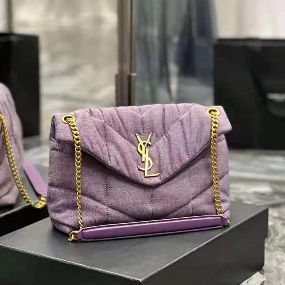 Saint Laurent YSL Puffer Small Bag in Denim and Smooth Leather for Women