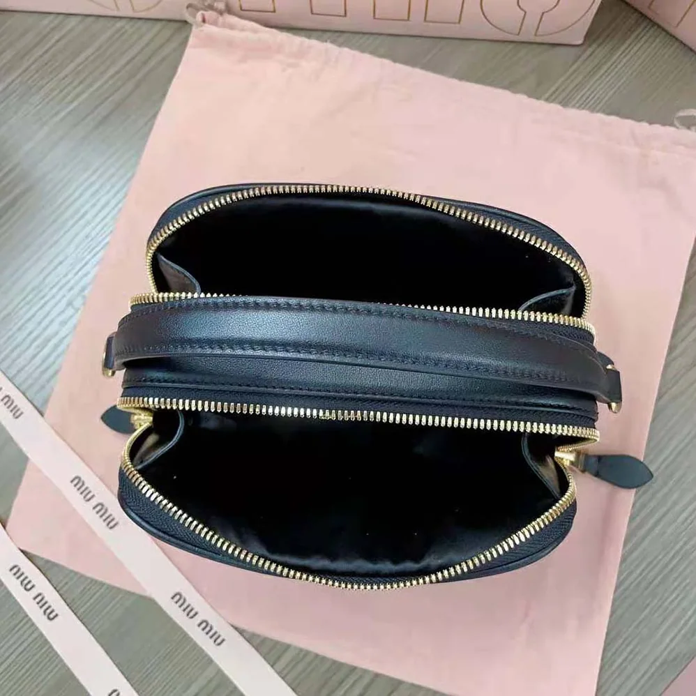 Miu Miu Arcadie Leather Bag with Metal Lettering Logo for Women in Black