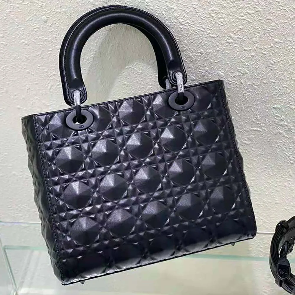 Dior Medium Lady Dior Bag Black Cannage Calfskin with Diamond Motif for Women Dior Medium Lady Dior Bag Black Cannage Calfskin with Diamond Motif for Women