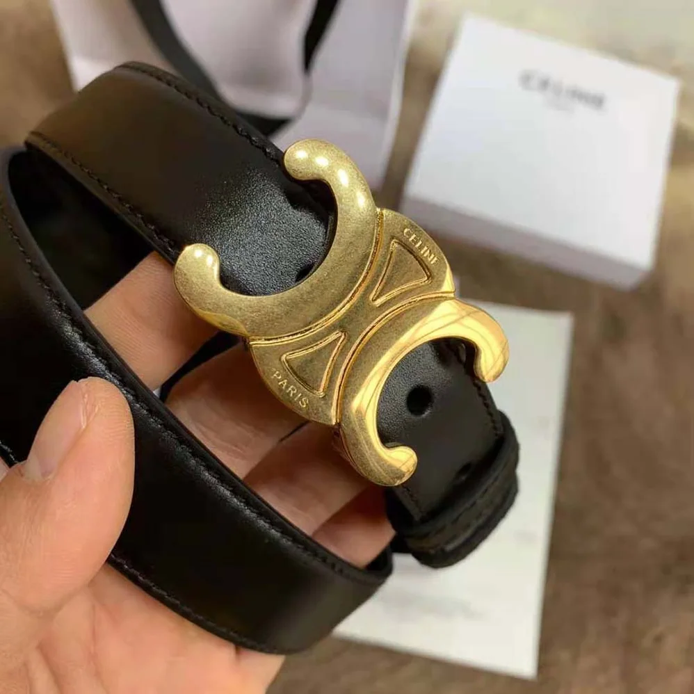 Celine Triomphe Belt in Smooth Calfskin for Women in Black