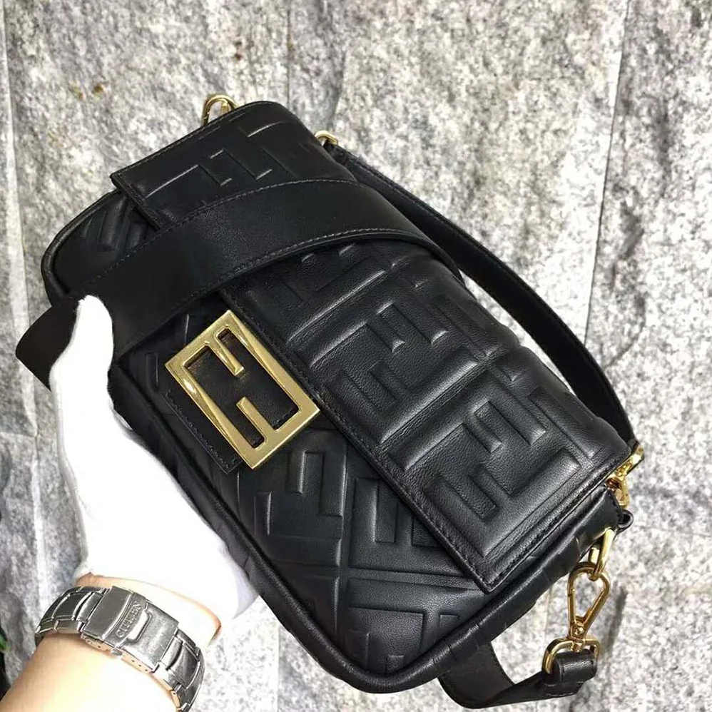 Fendi Iconic Baguette Leather Bag in Medium Size for Women in Black