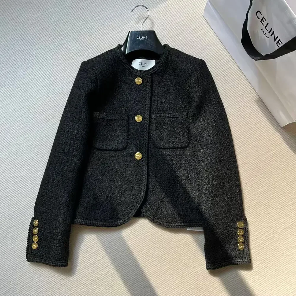 Celine Classic Chasseur Jacket in Boucle Tweed for Women in Black Celine Classic Chasseur Jacket in Boucle Tweed for Women in Black