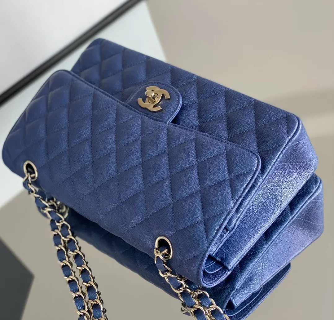 Chanel Classic Flap Bag Medium Crossbody in Blue Gold Hardware Chanel Classic Flap Bag Medium Crossbody in Blue Gold Hardware