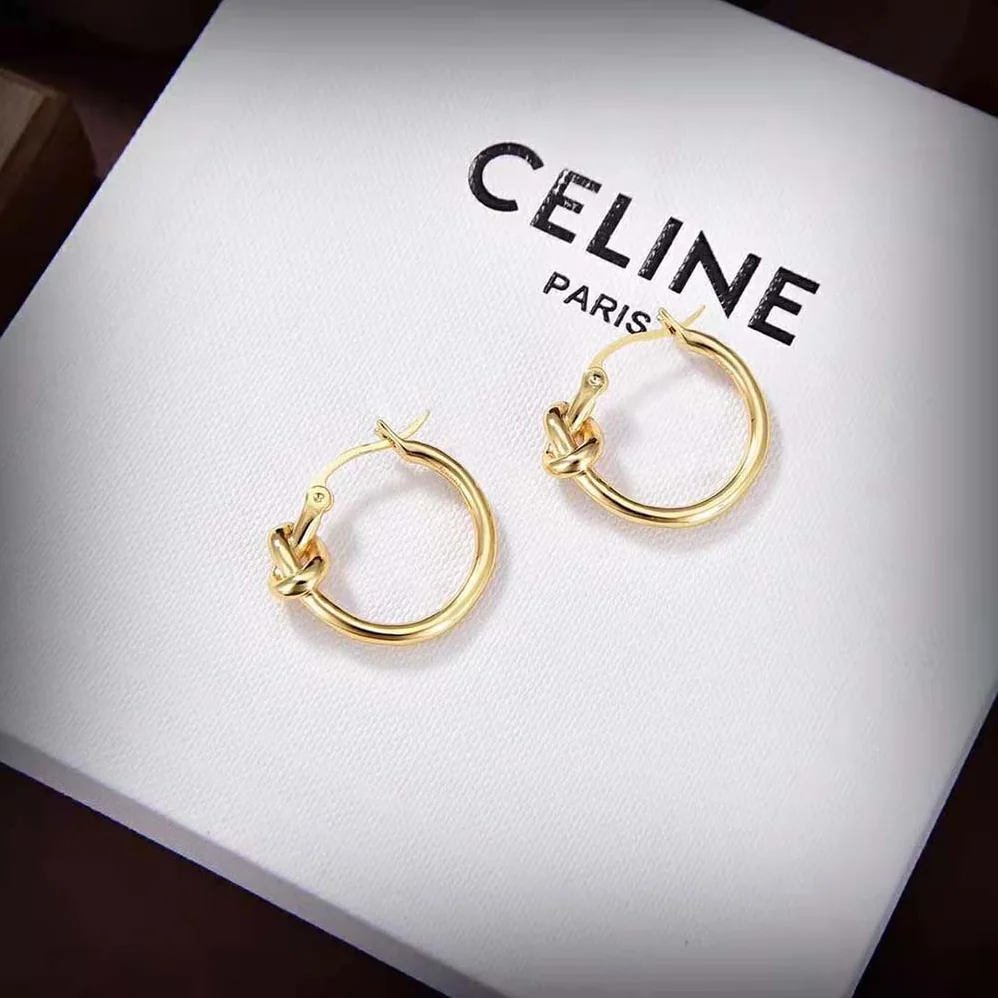 Celine Knot Small Hoops in Brass with Gold Finish for Women Celine Knot Small Hoops in Brass with Gold Finish for Women