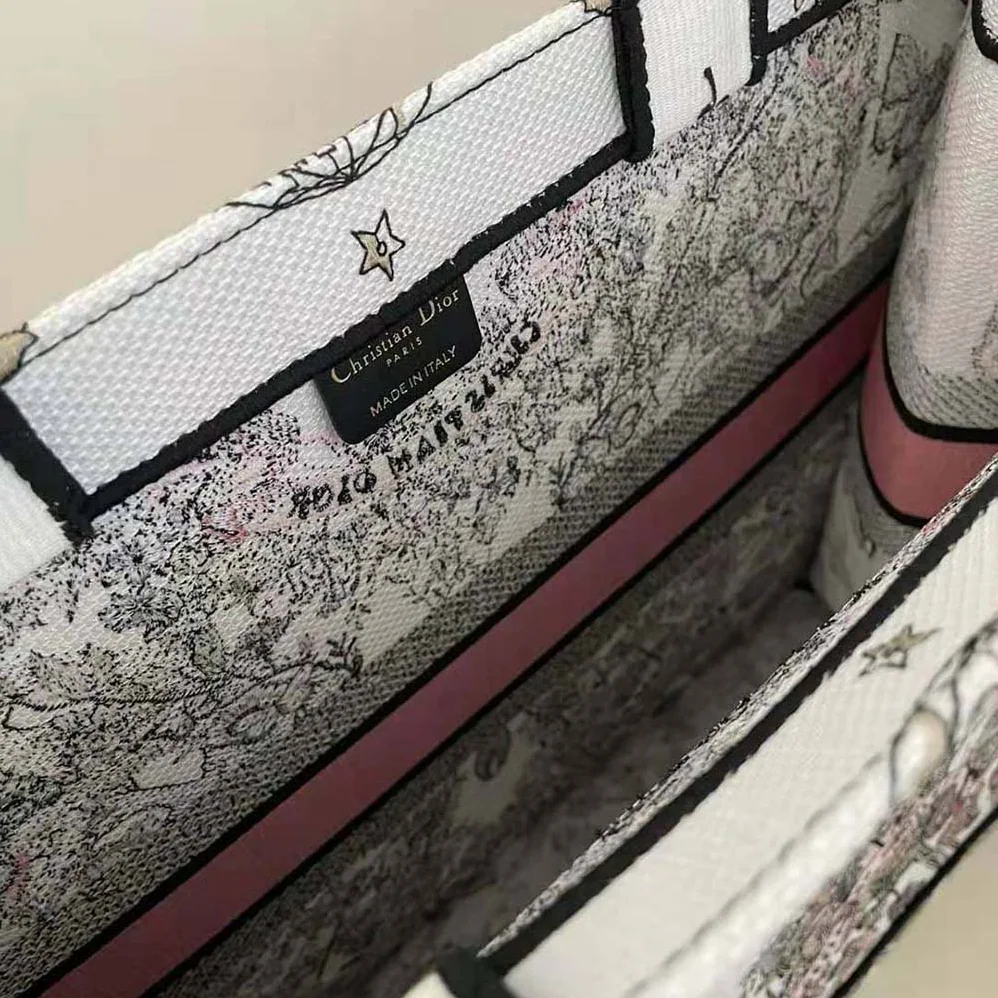 Dior Large Dior Book Tote White and Pastel Pink Butterfly Around The World Embroidery for Women Dior Large Dior Book Tote White and Pastel Pink Butterfly Around The World Embroidery for Women