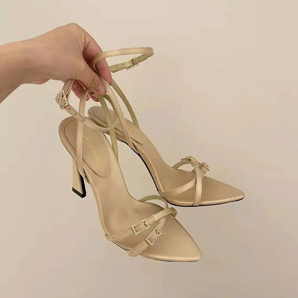 Saint Laurent YSL Lila Sandals in Crepe Satin for Women in Beige