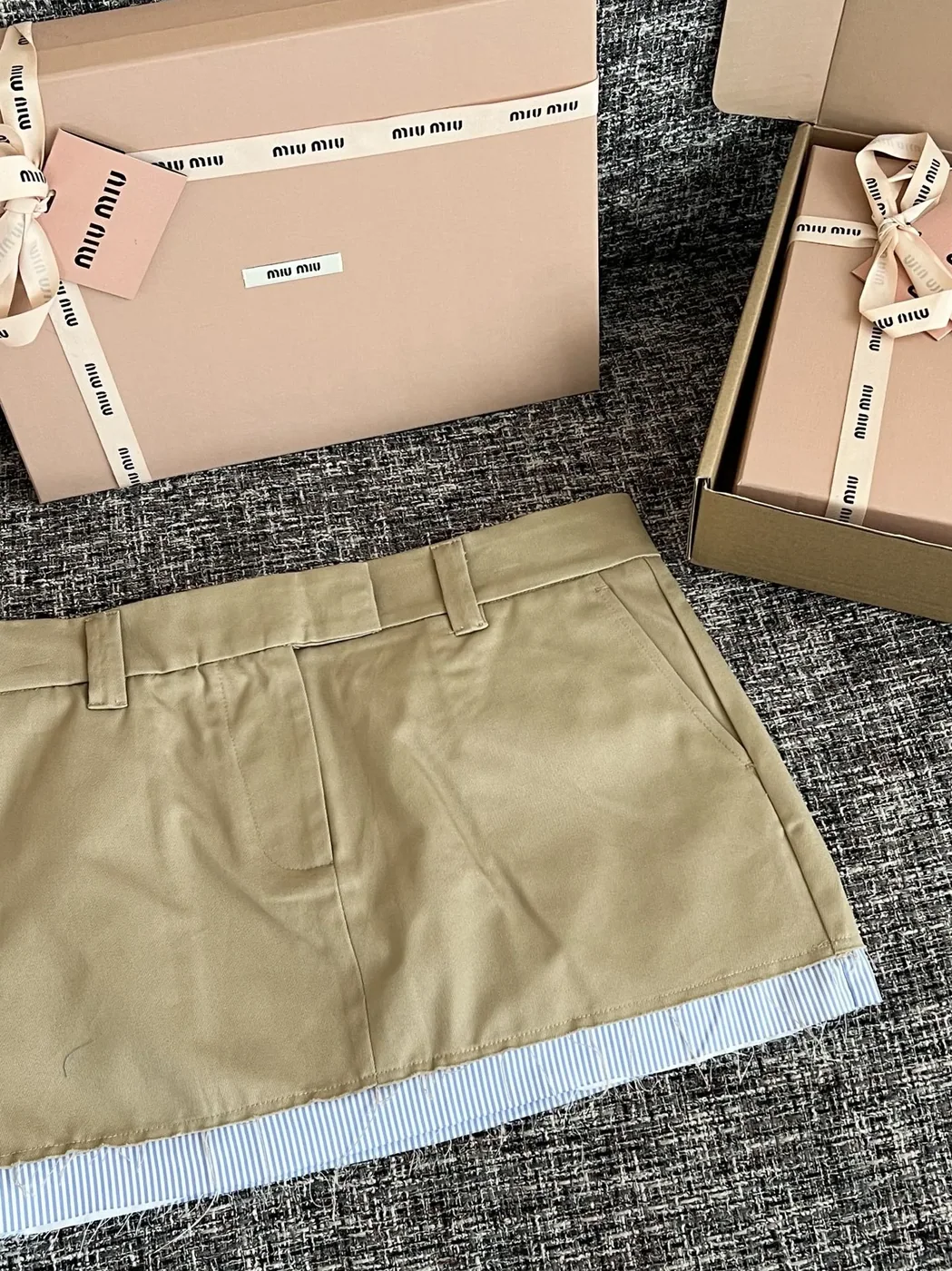 Miu Miu Chino Micro Mini Skirt Light Brown