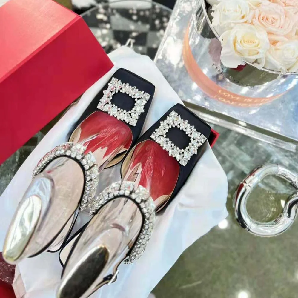 Roger Vivier Slingback Pumps Rhinestone Buckle in Satin for Women in Black Roger Vivier Slingback Pumps Rhinestone Buckle in Satin for Women in Black