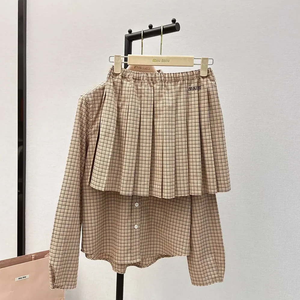 Miu Miu Checked Miniskirt with Embroidered Logo for Women Miu Miu Checked Miniskirt with Embroidered Logo for Women