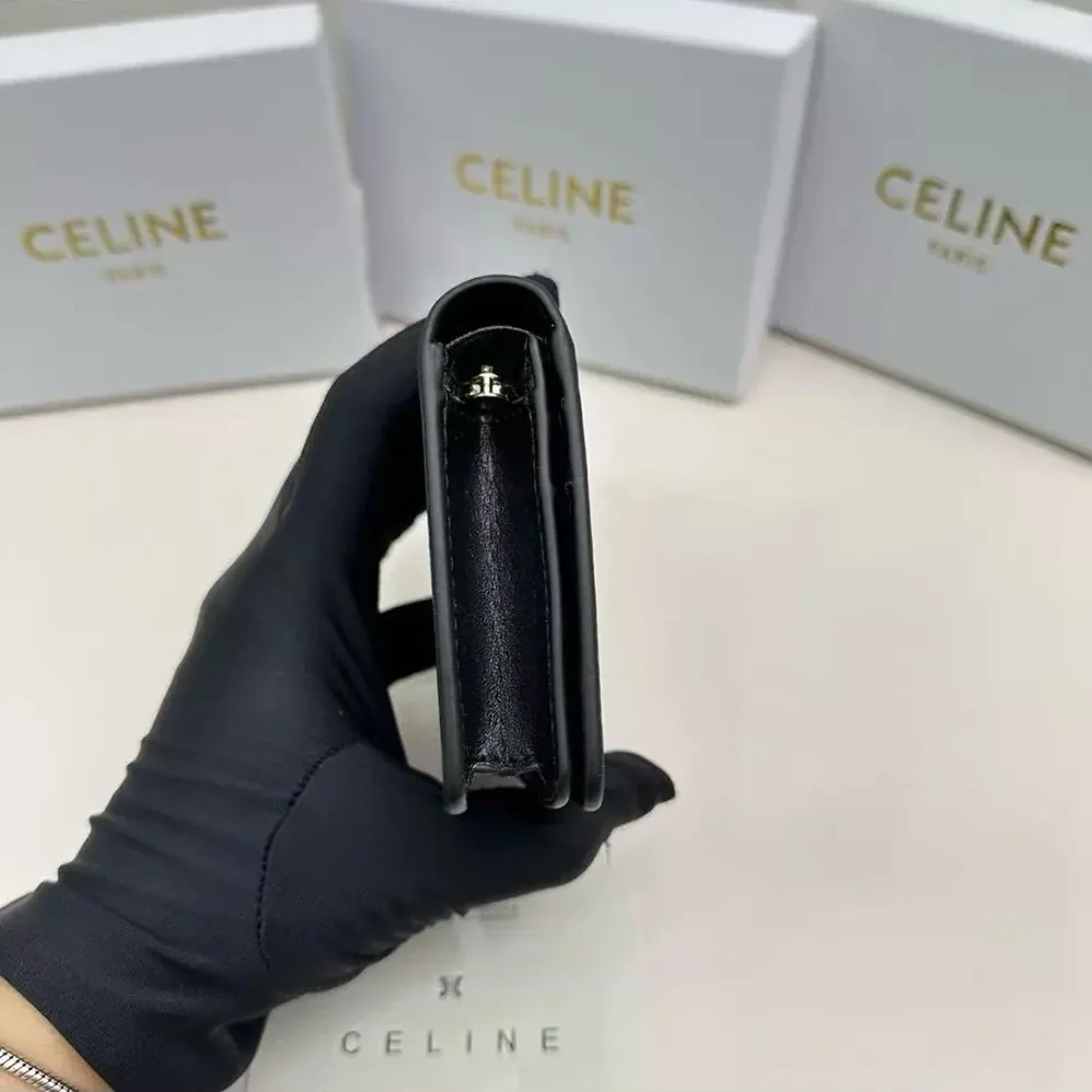 Celine Triomphe Compact Wallet In Shiny Calfskin for Women Celine Triomphe Compact Wallet In Shiny Calfskin for Women