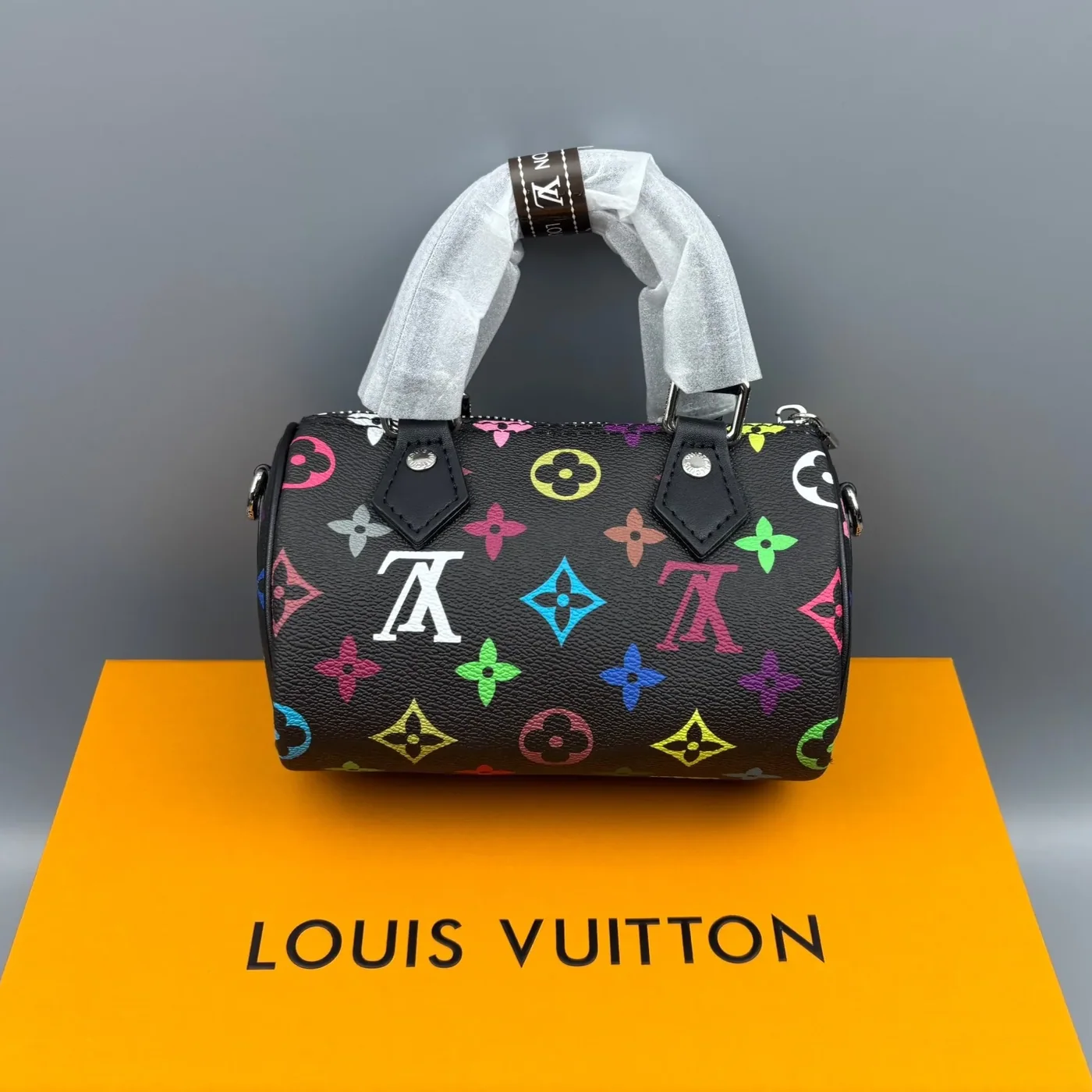 Louis Vuitton LV x TM Nano Speedy Top Handle Bag in Multicolore Noir Silver Hardware Louis Vuitton LV x TM Nano Speedy Top Handle Bag in Multicolore Noir Silver Hardware