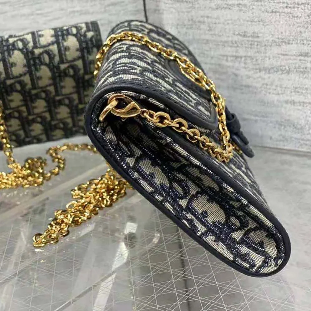 Dior Dior Bobby East-West Pouch with Chain Blue Dior Oblique Jacquard for Women Dior Dior Bobby East-West Pouch with Chain Blue Dior Oblique Jacquard for Women