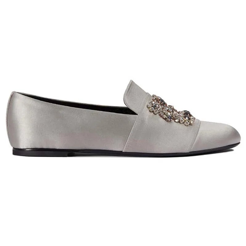 Roger Vivier Shoes Flower Strass Loafers in Silk for Women in Silver