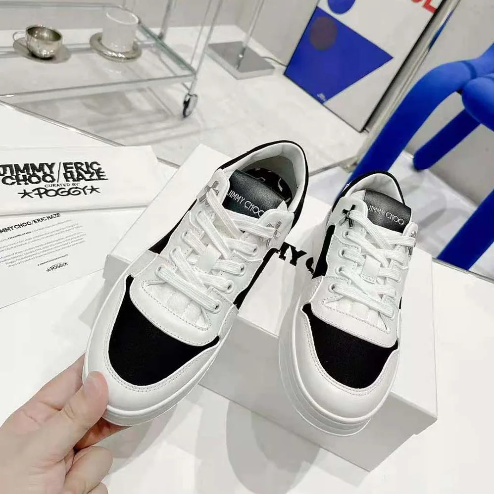 Jimmy Choo JC / Eric Haze Florent/M White Calf Leather and Black Canvas Trainers for Unisex