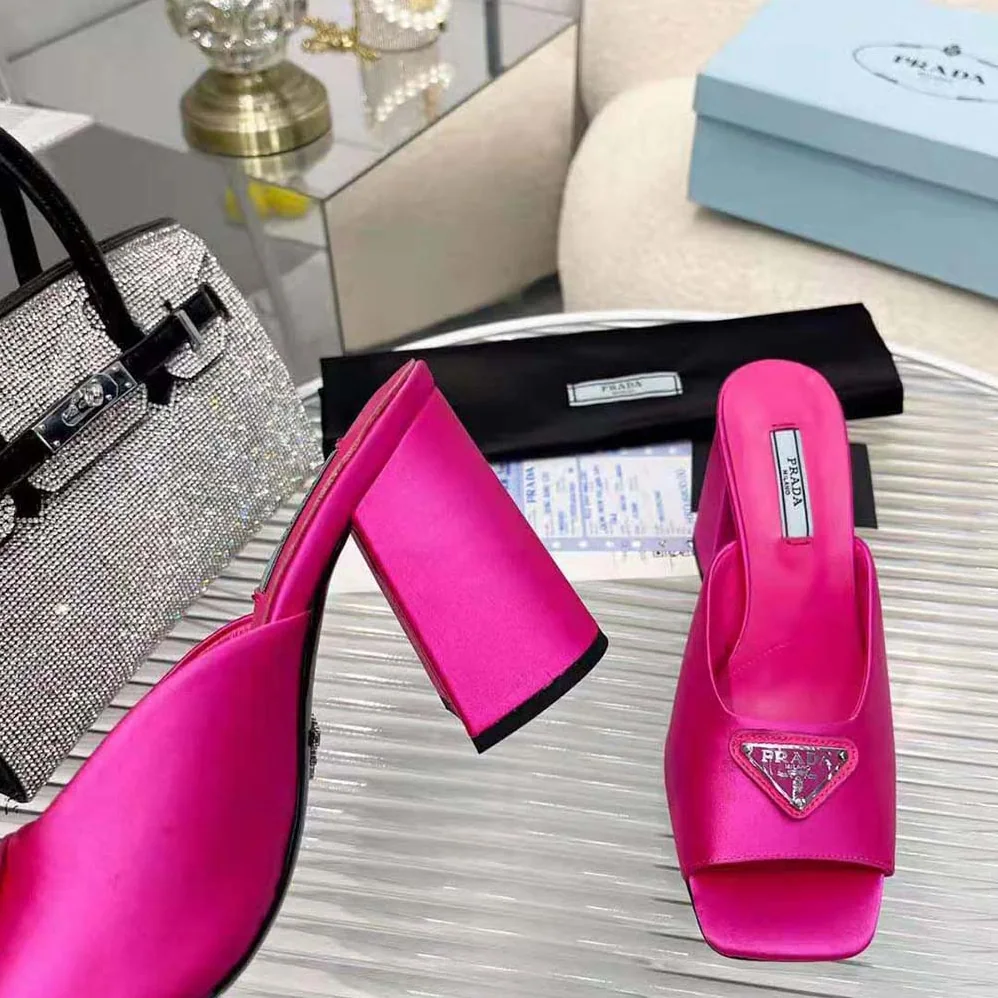Prada High-Heeled Satin Slides for Women in Rose