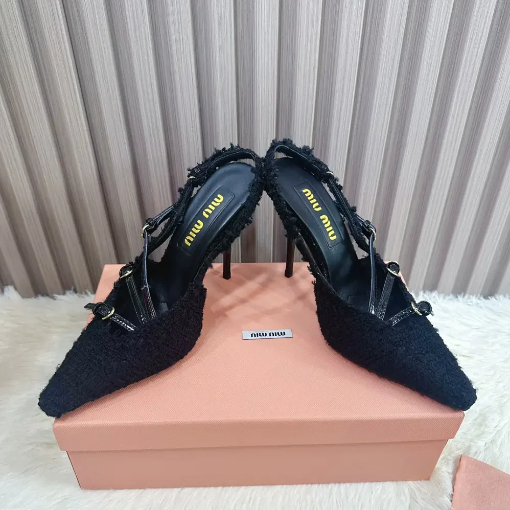 Miu Miu Fabric Slingbacks with Straps for Women in Black Miu Miu Fabric Slingbacks with Straps for Women in Black