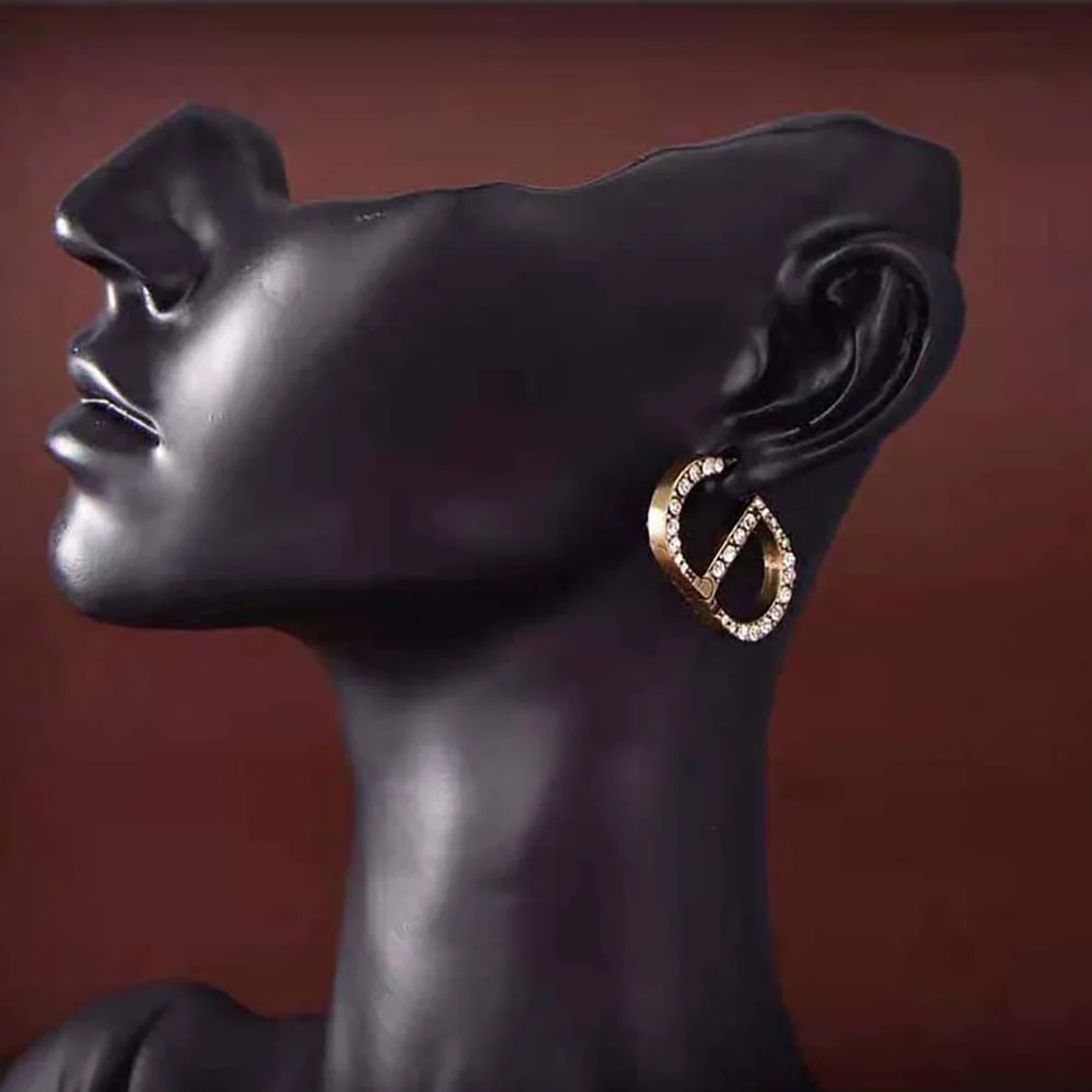 Dior 30 Montaigne Earrings Antique Gold-Finish Metal and White Crystals for Women