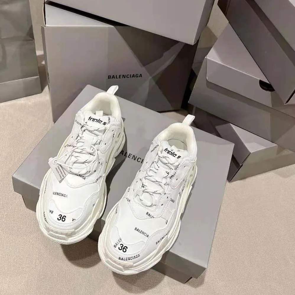 Balenciaga Triple S Sneaker Allover Logo in White and Black Technical Material for Unisex Balenciaga Triple S Sneaker Allover Logo in White and Black Technical Material for Unisex
