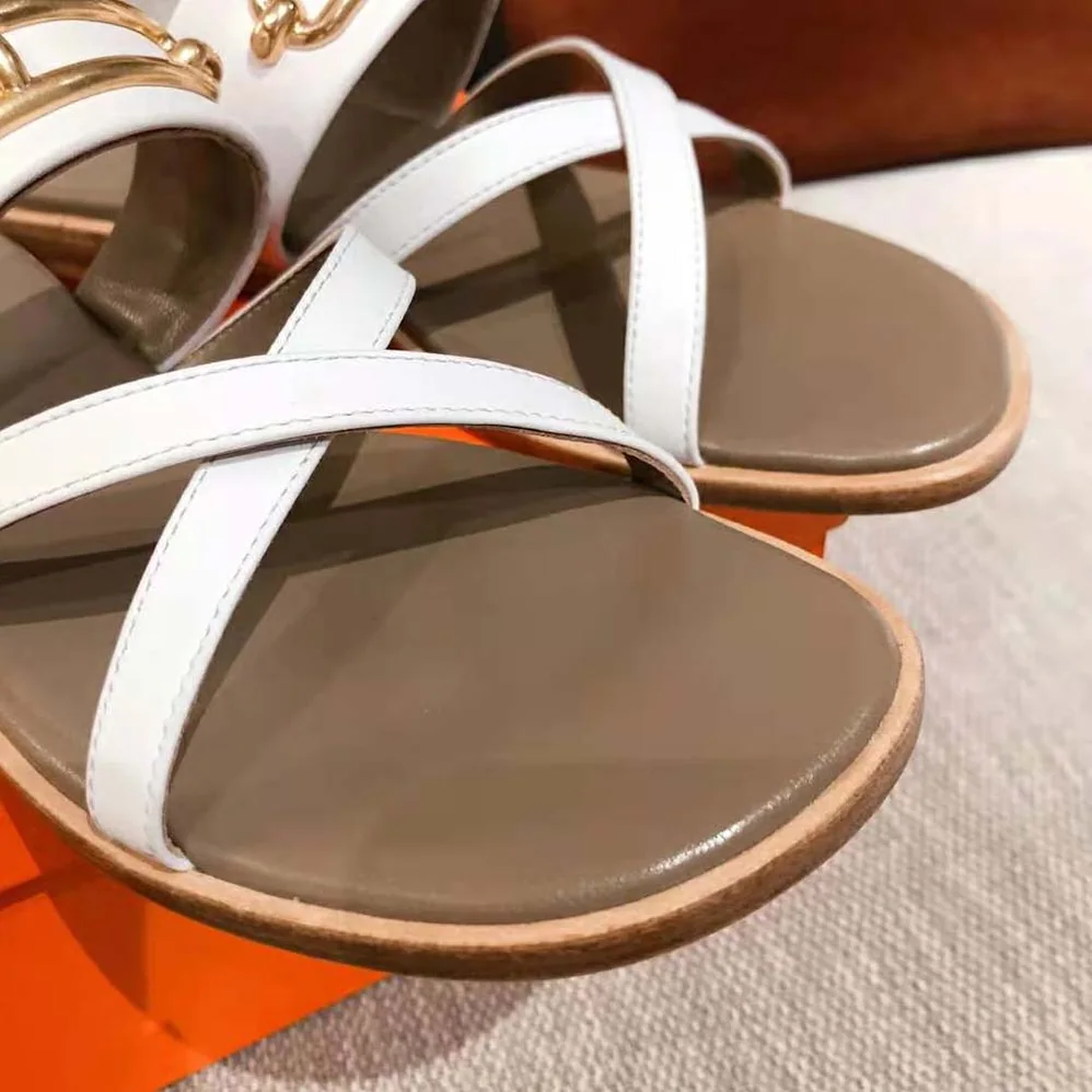Hermes Claire Sandal in Calfskin Leather for Women in White Hermes Claire Sandal in Calfskin Leather for Women in White