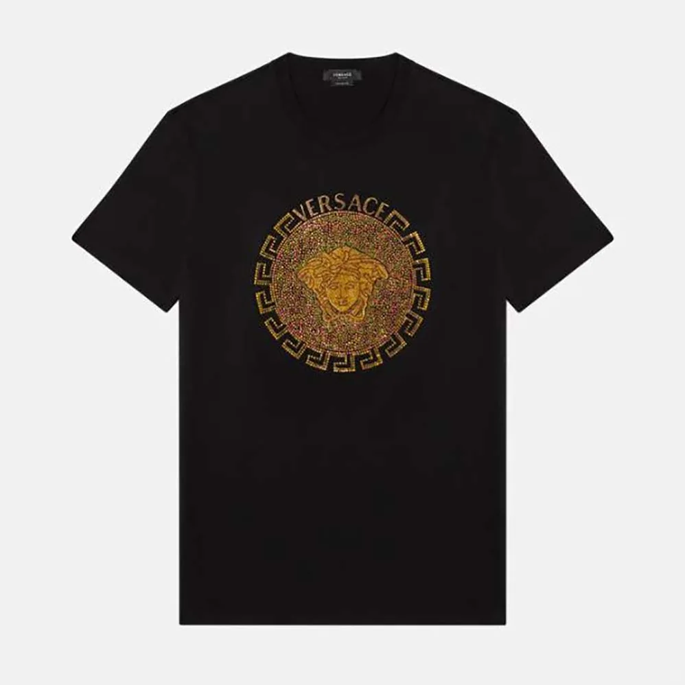 Versace Embellished Medusa T-shirt in Cotton for Women in Black
