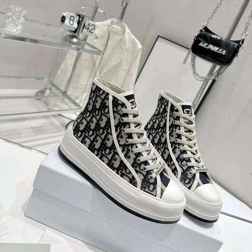 Dior Walk'N'Dior High-Top Platform Sneaker Deep Blue Dior Oblique Embroidered Cotton for Women Dior Walk'N'Dior High-Top Platform Sneaker Deep Blue Dior Oblique Embroidered Cotton for Women