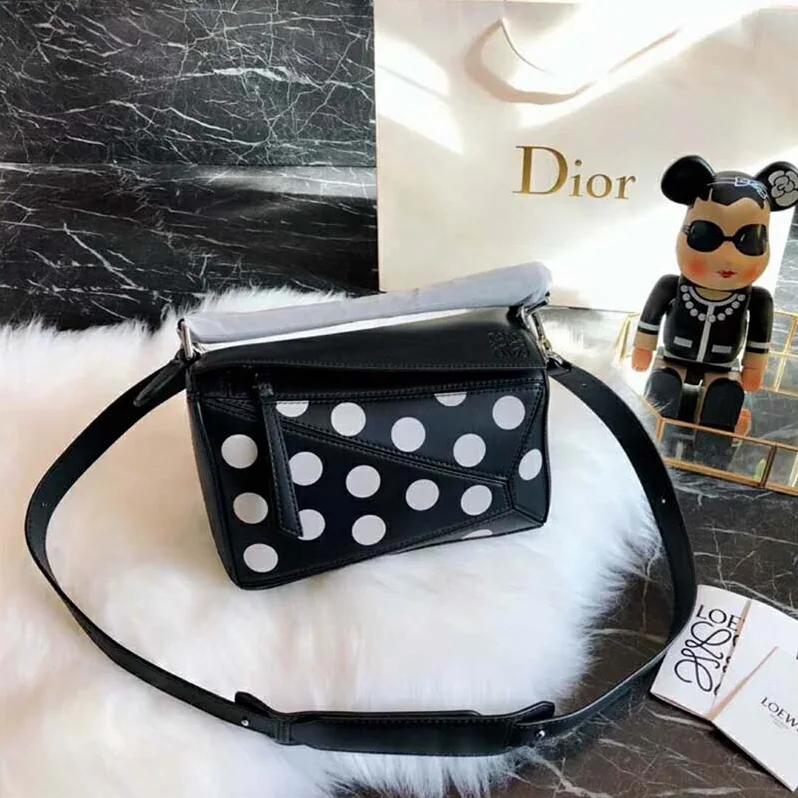 Loewe Puzzle Dots Bag Black for Women in Greige
