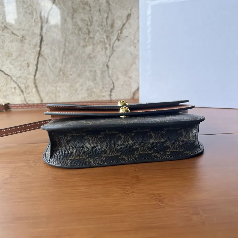 Celine Duo Wallet on Strap in Triomphe Canvas and Calfskin for Women