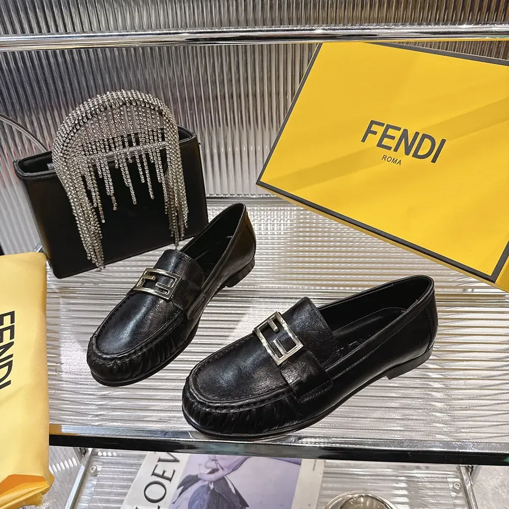 Fendi Baguette Black Nappa Leather Loafers for Women Fendi Baguette Black Nappa Leather Loafers for Women