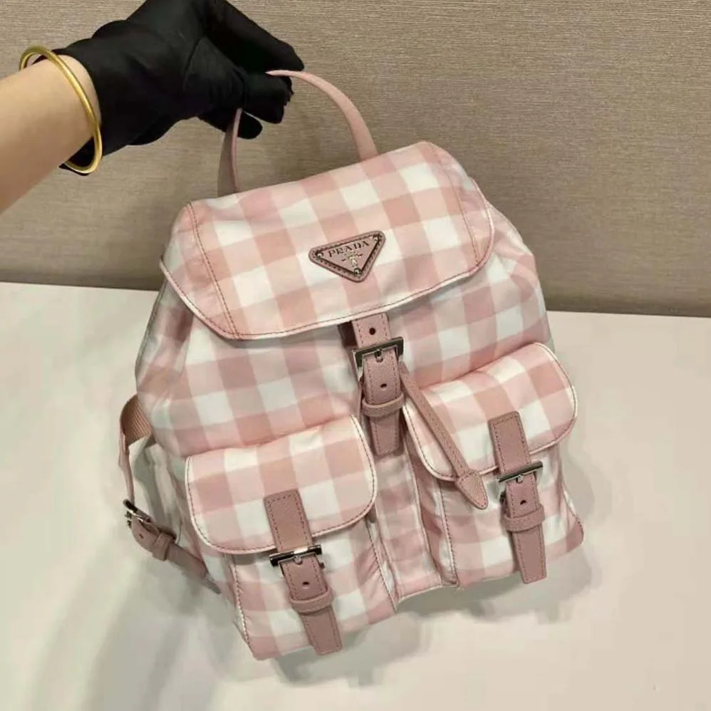 Prada Small Printed Re-Nylon Backpack for Women in Pink
