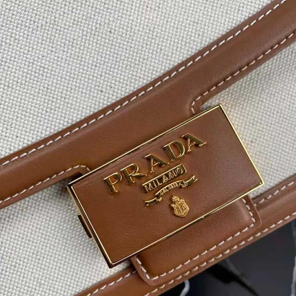 Prada Prada Embleme Bag in Linen Blend and Leather for Women Prada Prada Embleme Bag in Linen Blend and Leather for Women