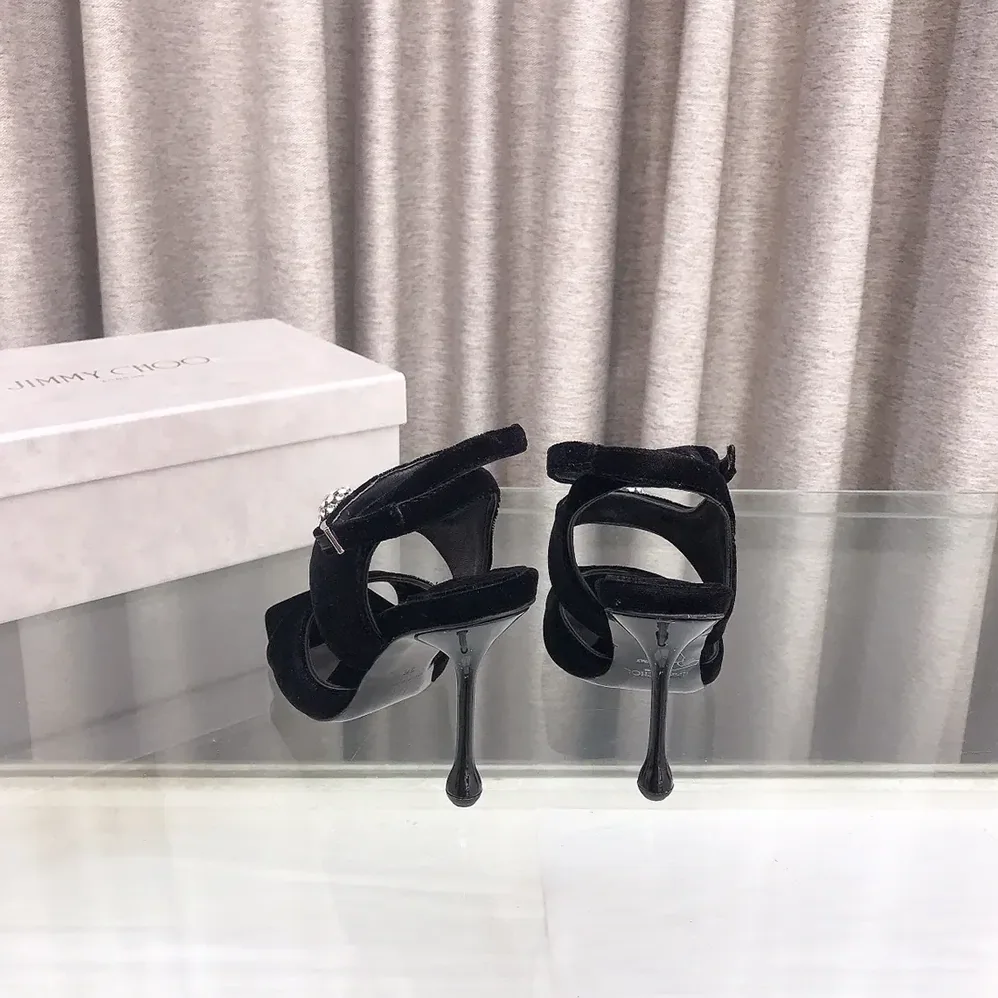 Jimmy Choo Orb 95 Black Velvet Sandals for Women