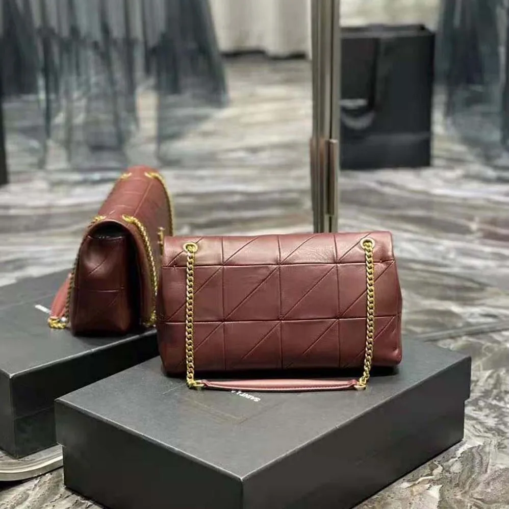 Saint Laurent YSL Jamie Medium Carre Reive Gauche in Lambskin for Women in Maroon