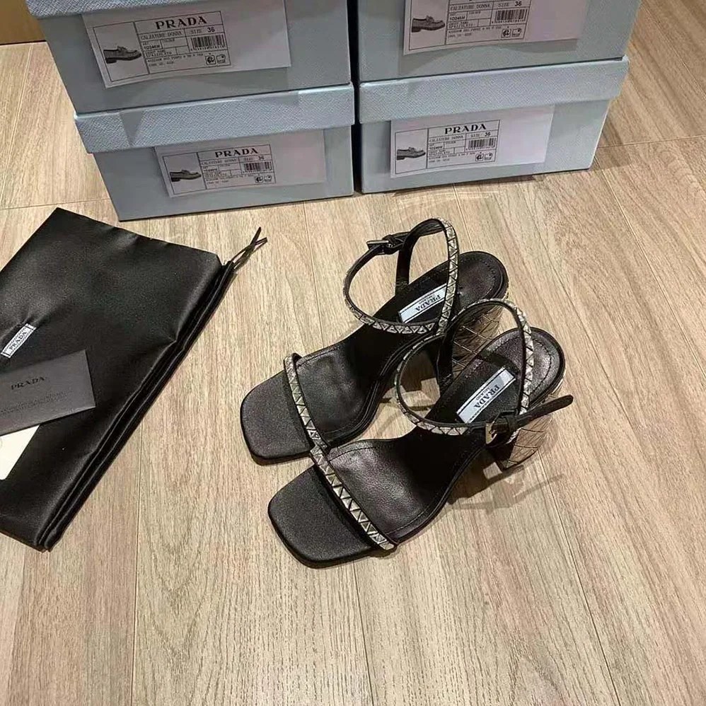 Prada Satin Sandals with Crystals in 90mm Heel Height for Women in Black