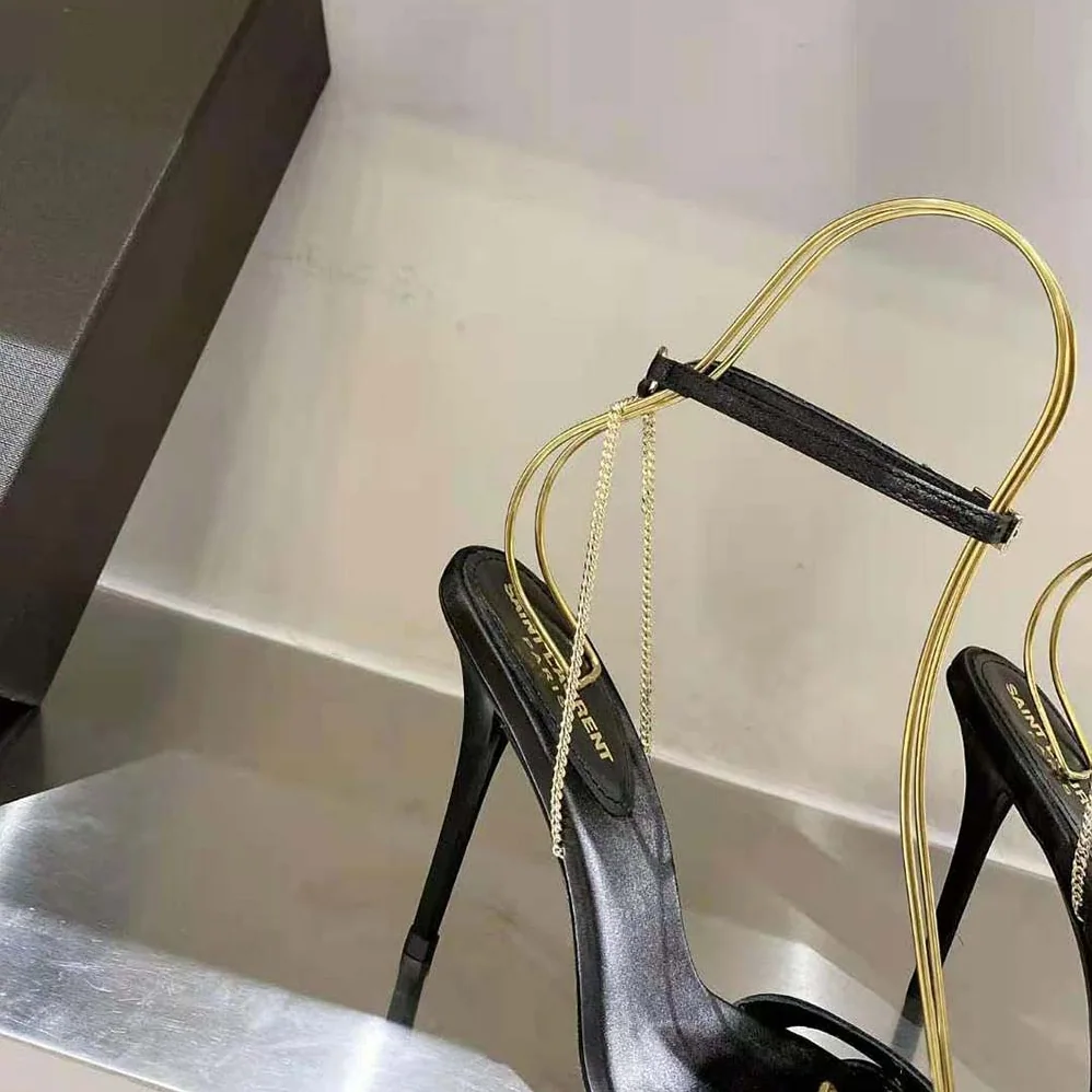 Saint Laurent YSL Melody Sandals in Crepe Satin for Women in Black Saint Laurent YSL Melody Sandals in Crepe Satin for Women in Black
