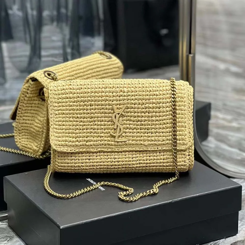 Saint Laurent YSL Kate Medium Supple Chain Bag in Raffia for Women in Natural Saint Laurent YSL Kate Medium Supple Chain Bag in Raffia for Women in Natural