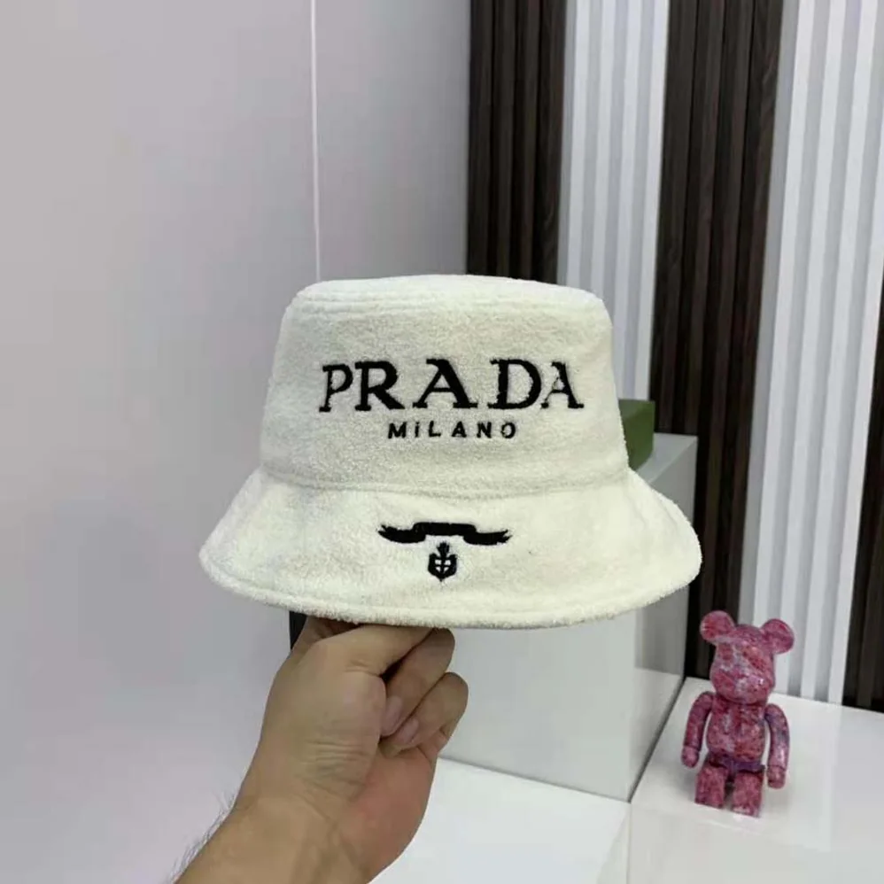 Prada Terrycloth Bucket Hat for Women in White Prada Terrycloth Bucket Hat for Women in White