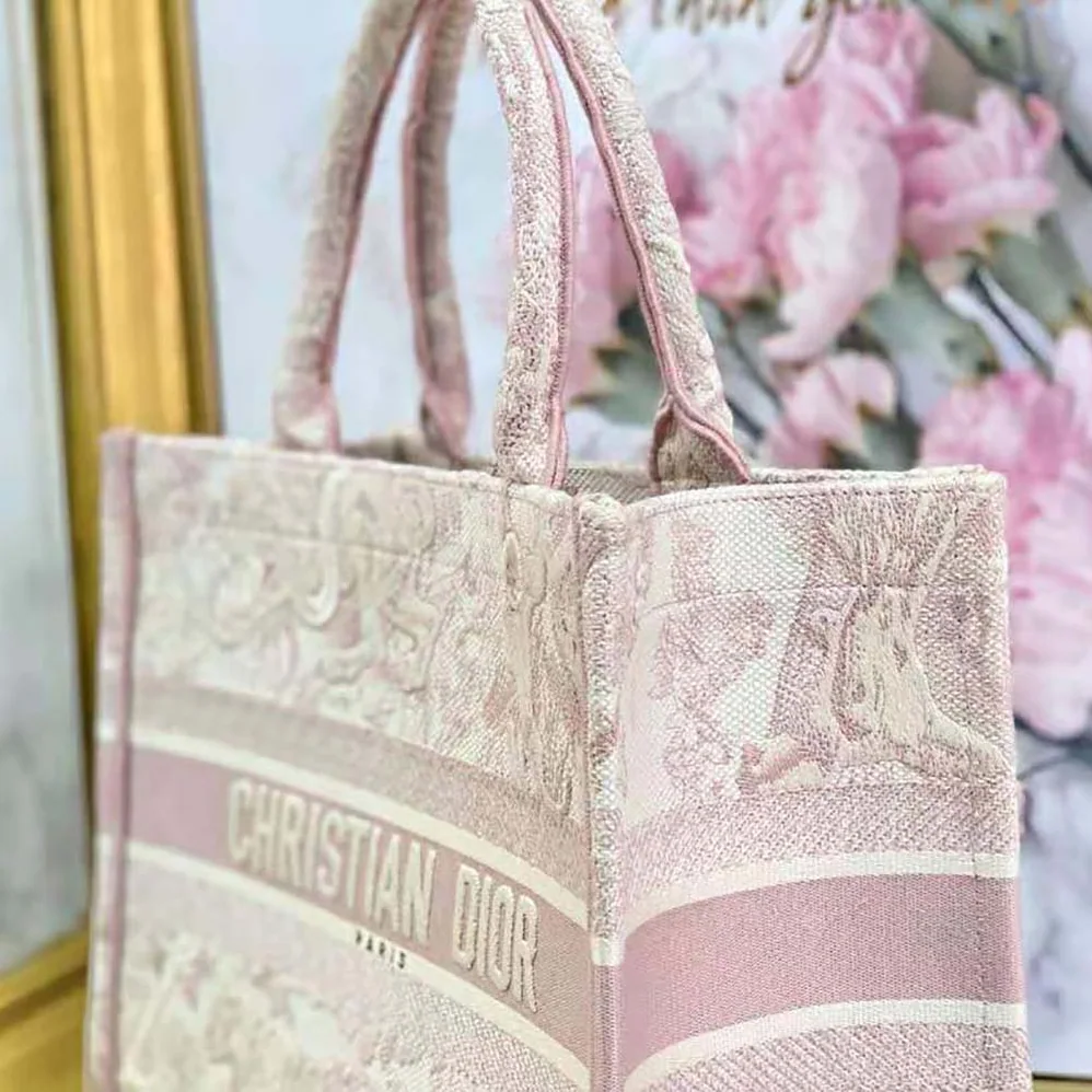Dior Small Dior Book Tote Toile de Jouy Embroidery for Women in Pink
