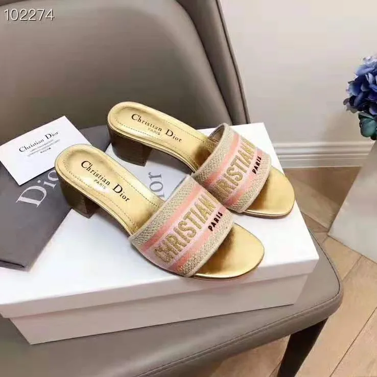 Dior Dway Mule in Embroidered Cotton for Women in Gold Dior Dway Mule in Embroidered Cotton for Women in Gold