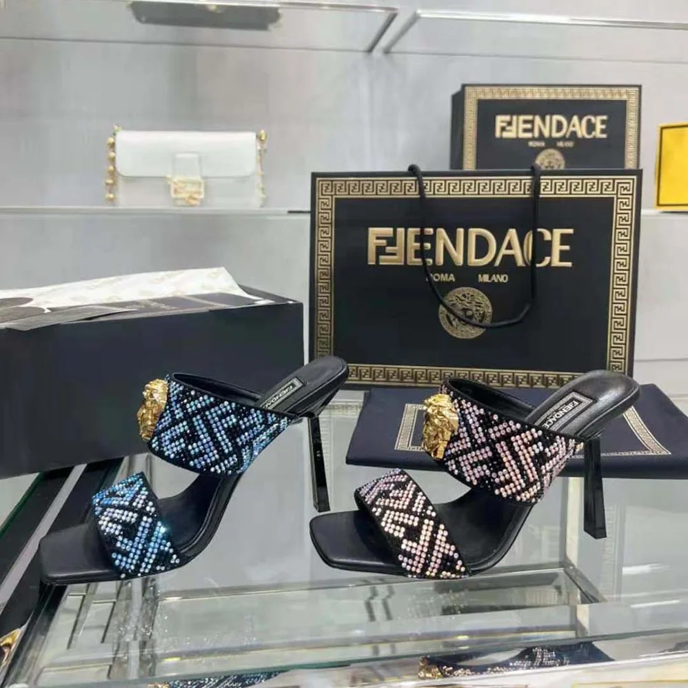 Versace Fendace FF Jacquard Mules for Women Versace Fendace FF Jacquard Mules for Women