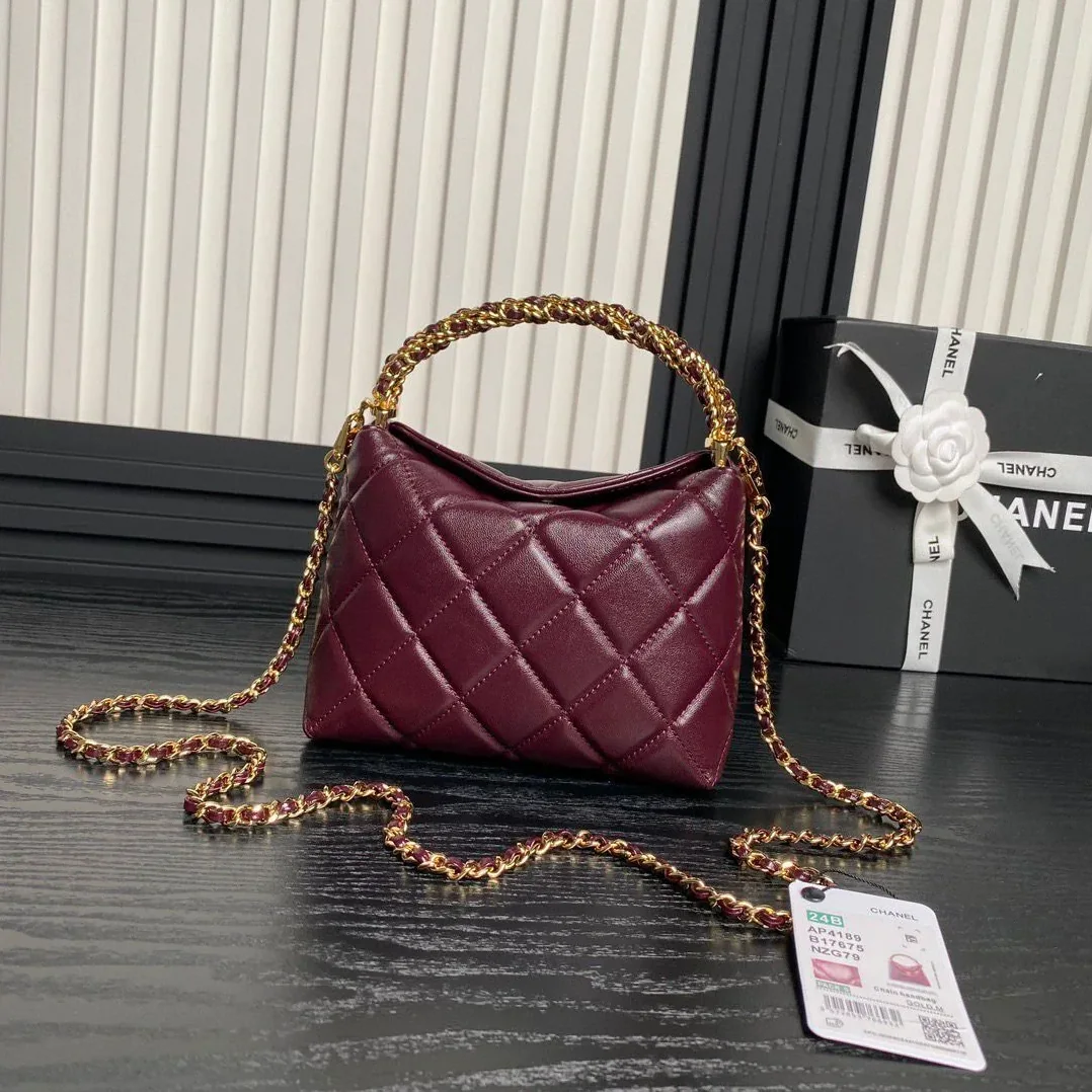 Chanel Clutch With Chain Top Handle Bag in Burgundy Gold Hardware