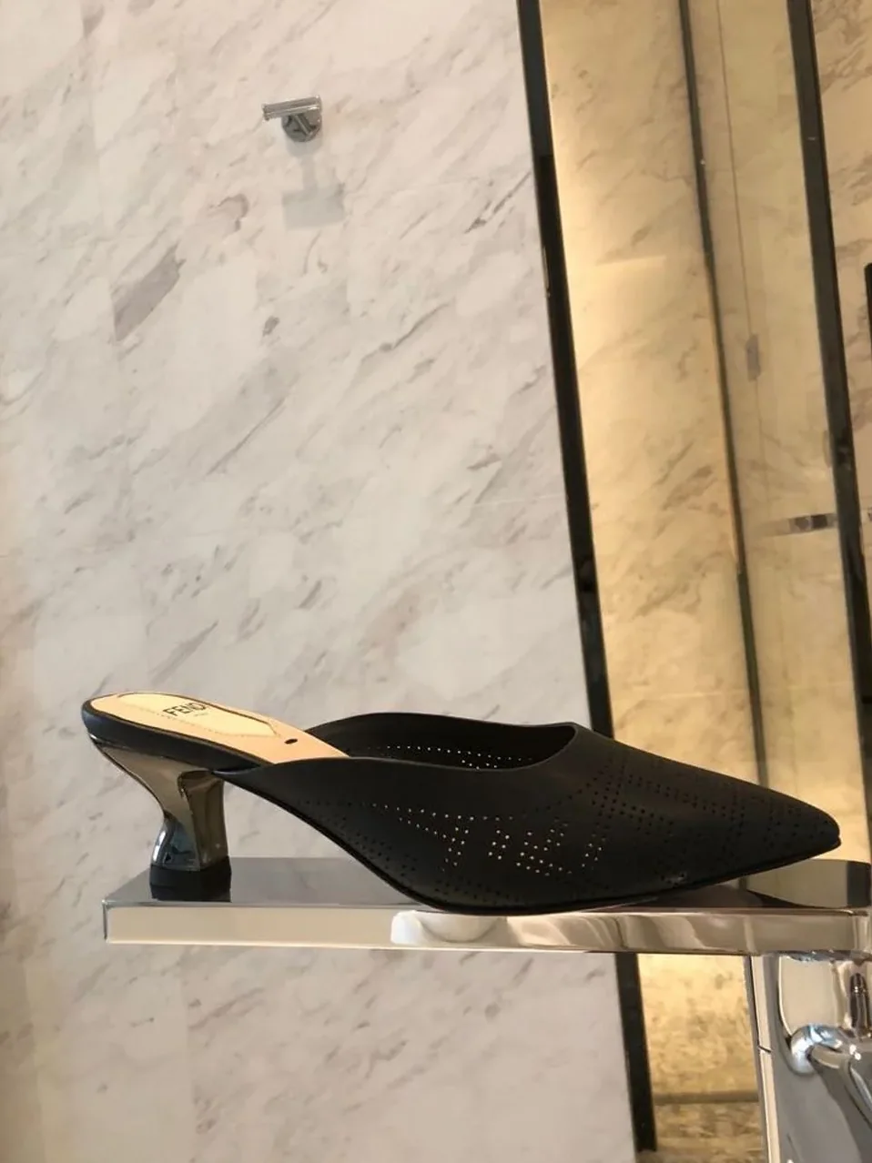 Fendi Colibri Perforated FF Sabot Mules Spring/Summer 2020 Collection, Black