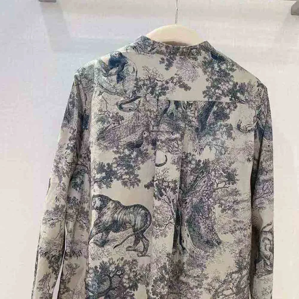 Dior Long Blouse Hazelnut Cotton Voile with Toile De Jouy Motif for Women