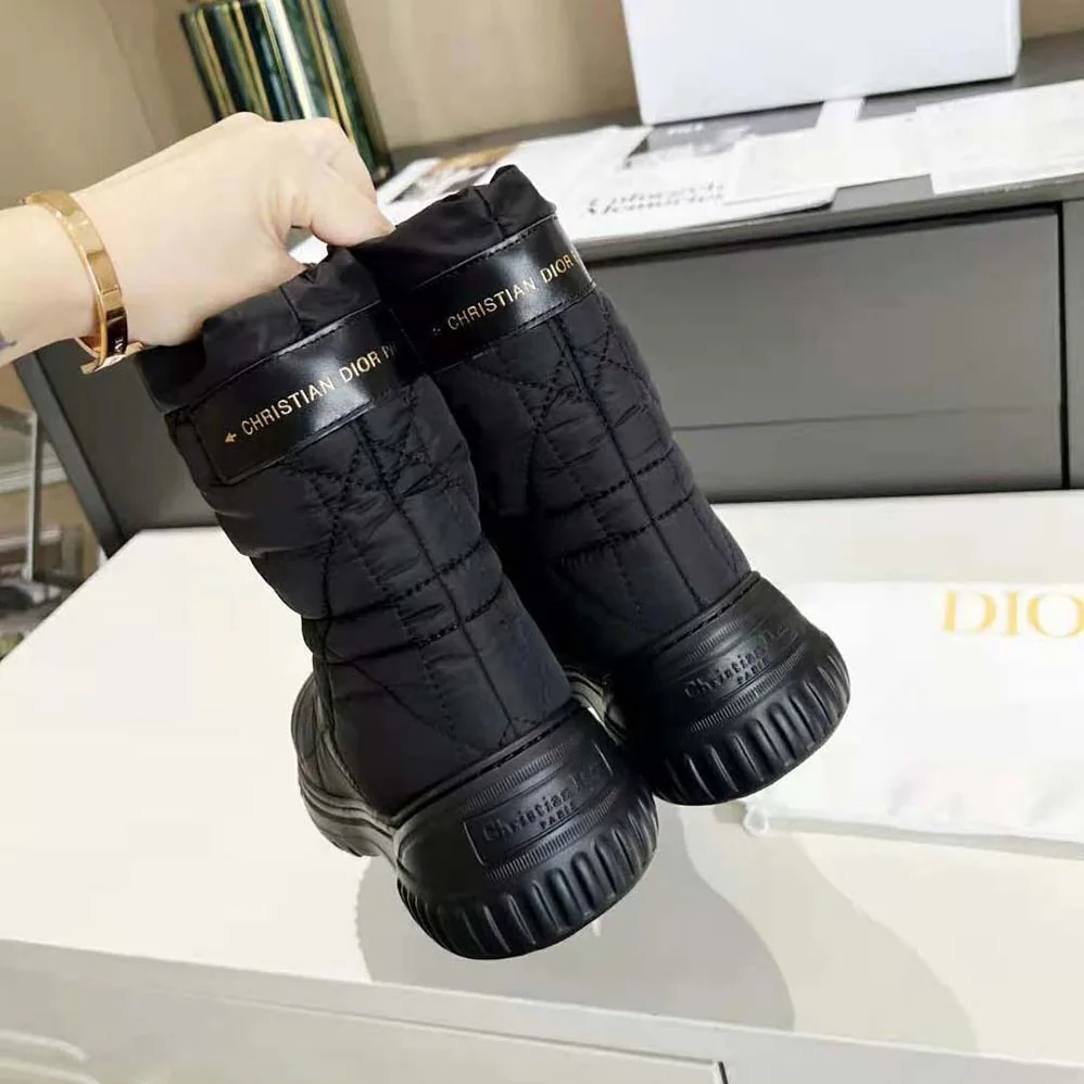 Dior Frost Ankle Boot Black Cannage Quilted Nylon and Shearling for Women