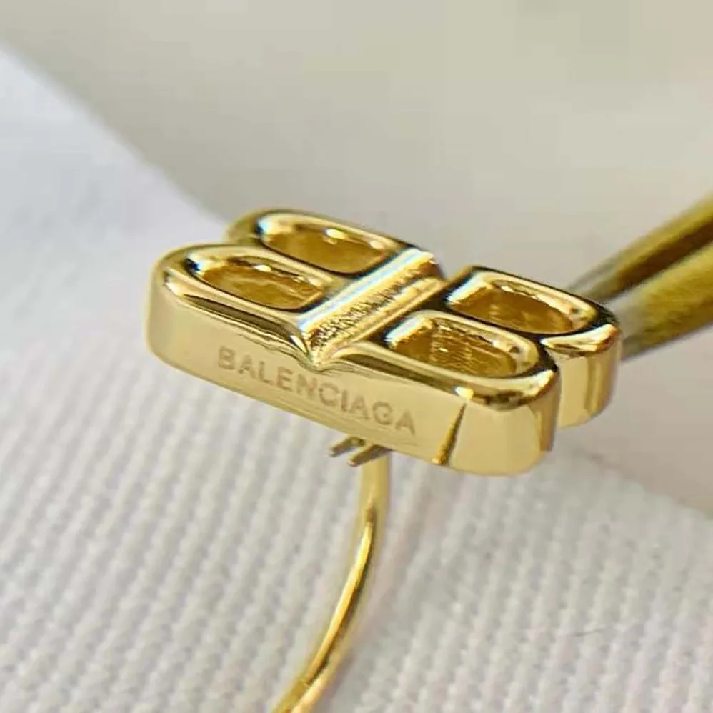 Balenciaga Pin BB Earrings in Shiny Gold Brass and Bronze for Women