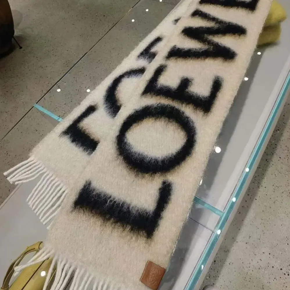 Loewe LOEWE Scarf in Wool and Mohair for Unisex in White/Black Loewe LOEWE Scarf in Wool and Mohair for Unisex in White/Black